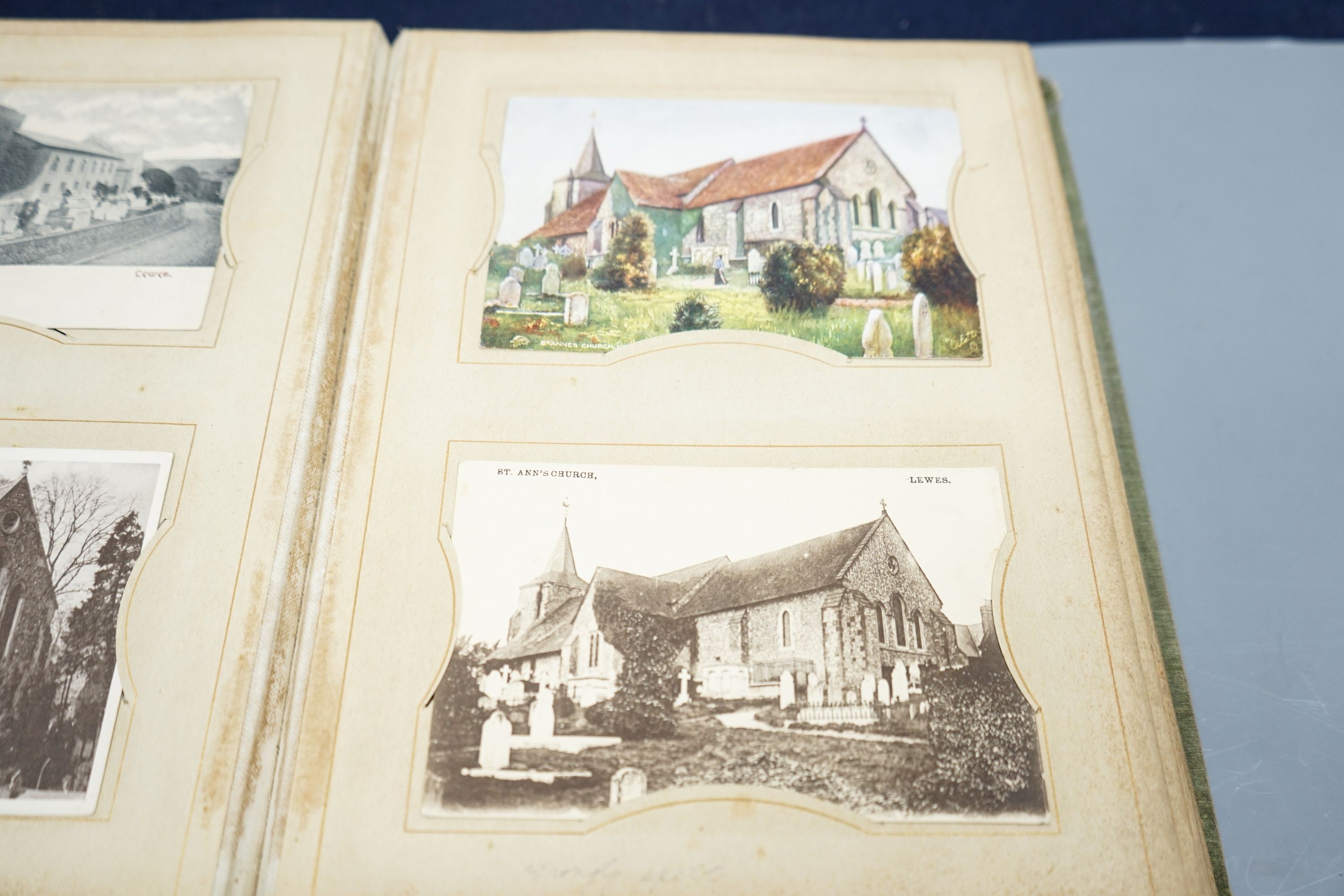 Two albums of Edwardian and later postcards, including Lewes and East Sussex topographical views